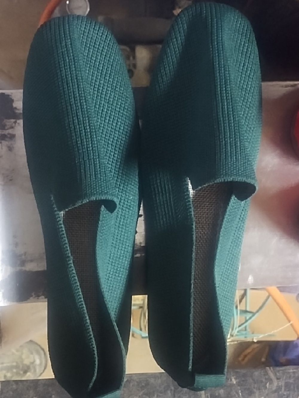 #0148 2 Pair Textured Slip-On Flats in Dark Teal And Red